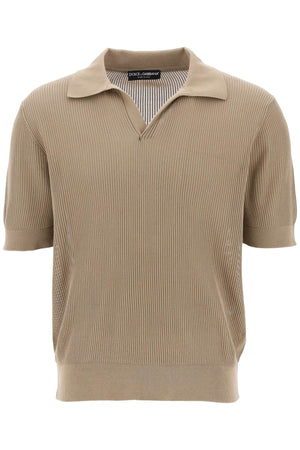 DOLCE & GABBANA Men's Ribbed Perforated Polo Shirt by a Leading Italian Designer - SS24 Collection