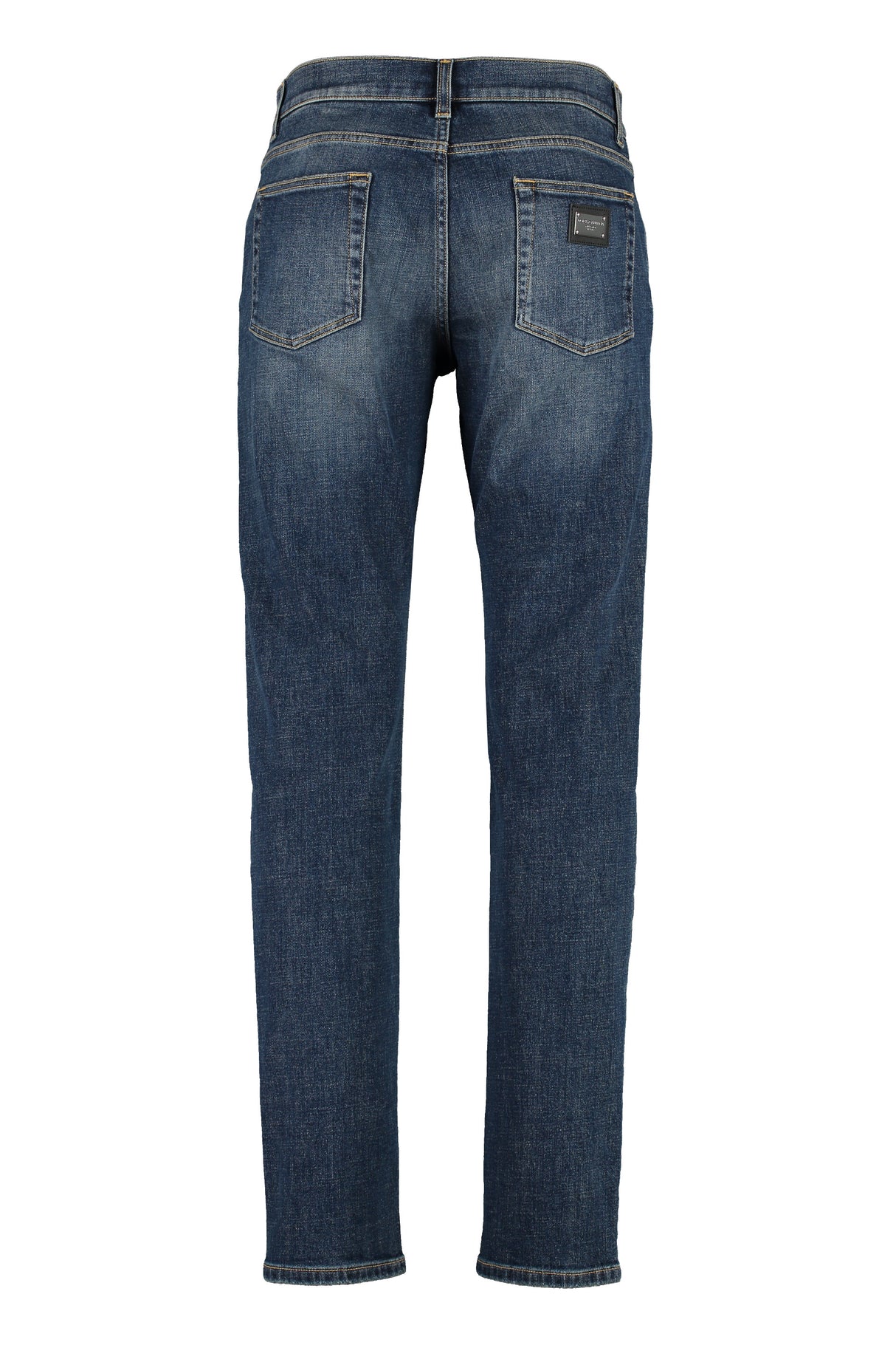 DOLCE & GABBANA Men's Slim Fit Denim Jeans with Contrast Stitching and Customized Logo Rivets