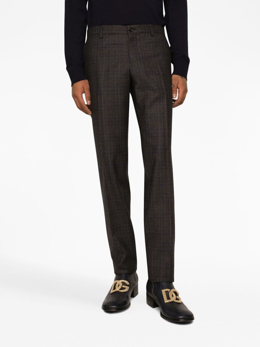 DOLCE & GABBANA Men's Check Wool Trousers in Brown