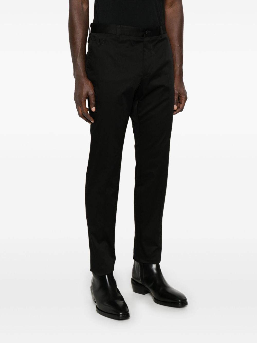 DOLCE & GABBANA Logo-Embroidered Tapered Leg Cotton Trousers - SS25