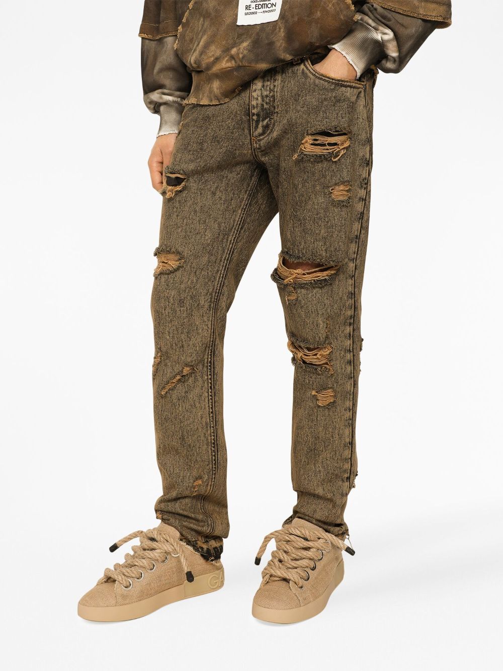 DOLCE & GABBANA Men's Ripped Acid-Wash Jeans - FW23 Collection