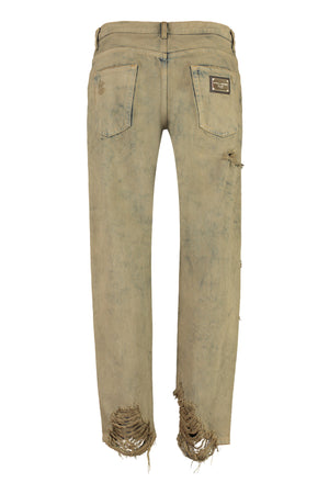 DOLCE & GABBANA Men's Tan Distressed 5-Pocket Jeans for FW23