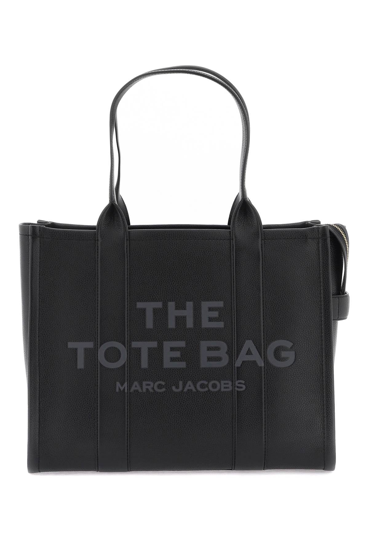 MARC JACOBS Large Black Leather Tote Bag with Gold Accents and Contrast Logo