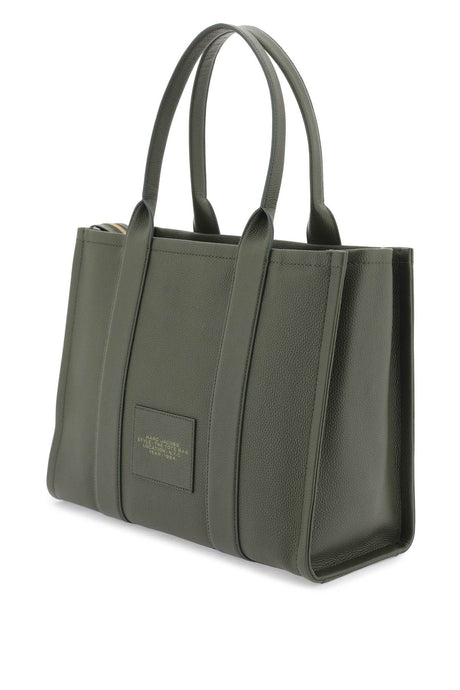 MARC JACOBS Green Grained Leather Large Tote with Gold-Tone Accents and Logo Detail