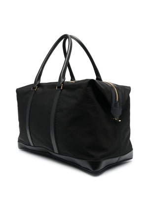TOM FORD Black Leather Duffel Handbag for Men with Logo Detail