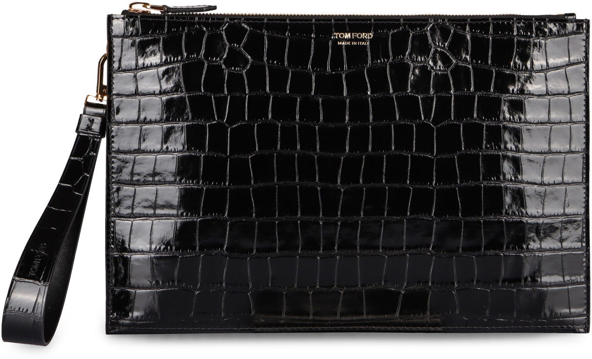 TOM FORD Luxurious Croco-Print Leather Clutch, 26x16x3 cm