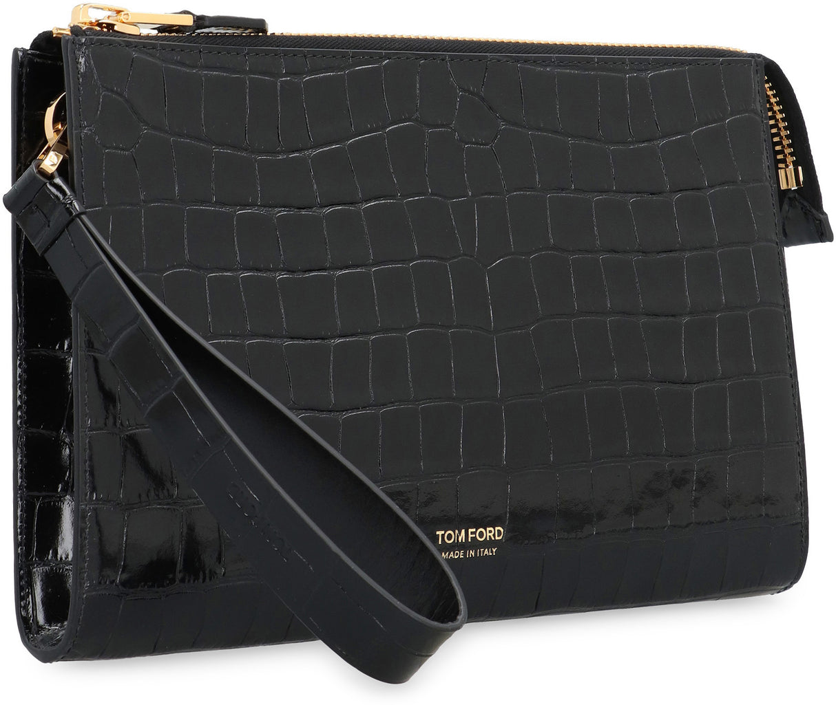 TOM FORD Men's Black Croco-Print Leather Pouch Handbag