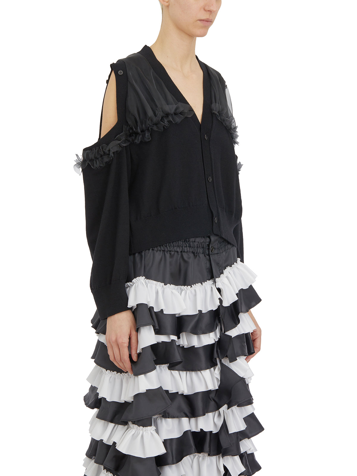 COMME DES GARÇONS Black Silk Cardigan with Tulle Inserts and Shoulder Cutouts for Women