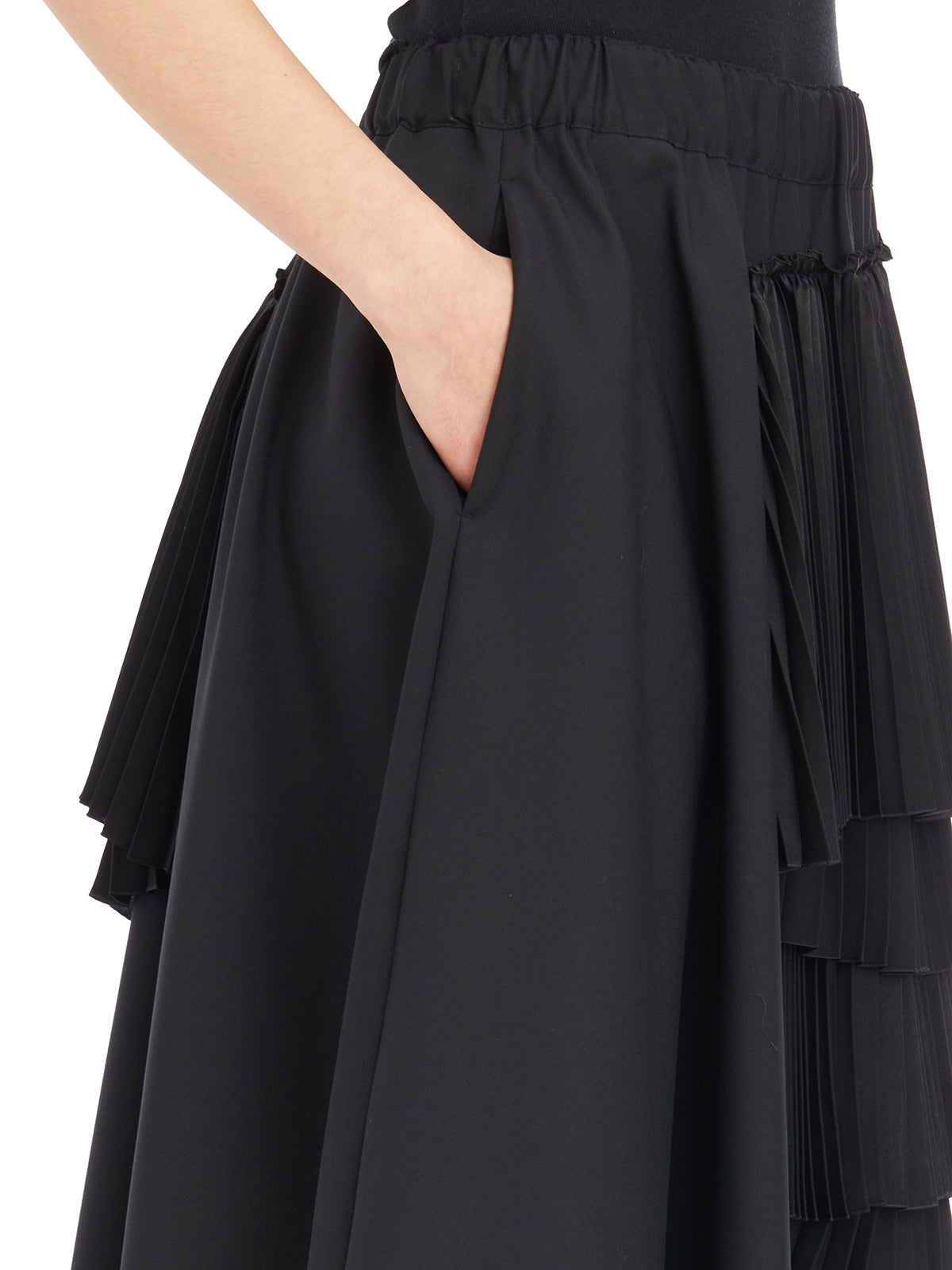 COMME DES GARÇONS Women's Black Wool Skirt with Elastic Waistband and Pleated Ruffles