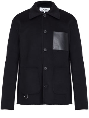 Áo Jacket Workwear Lông Cừu và Cashmere Màu Đen Cho Nam - Kiểu Dáng Thường, SS24