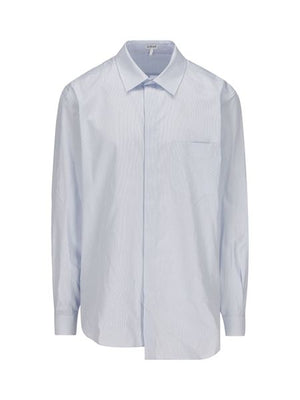 LOEWE Light Blue Pinstriped Asymmetric Button-Up Shirt for Men