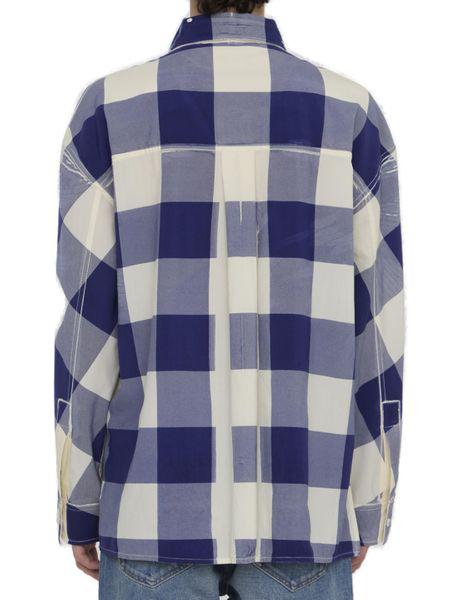 LOEWE Checkered Design White and Blue Wool Shirt for Men