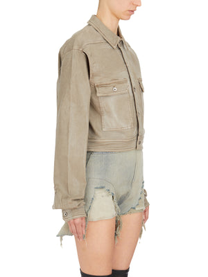 RICK OWENS Brown Denim Cape Sleeve Cropped Outershirt for Women