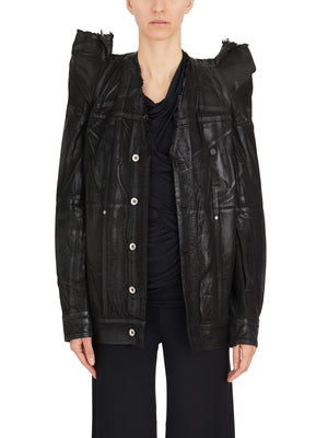 RICK OWENS Black Cotton Work Jacket with Wearable Lapels and Zippered Sleeves for Women