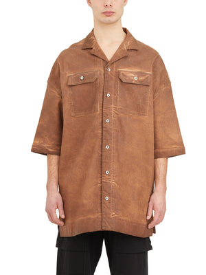 DRKSHDW Oversized Brown Shirt with Front Buttons, Side Slits, and Chest Pockets for Men