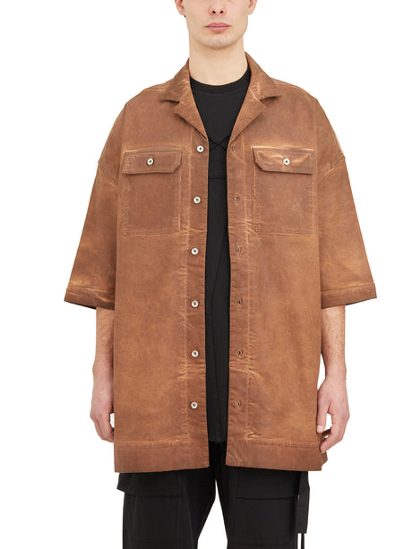 DRKSHDW Oversized Brown Shirt with Front Buttons, Side Slits, and Chest Pockets for Men