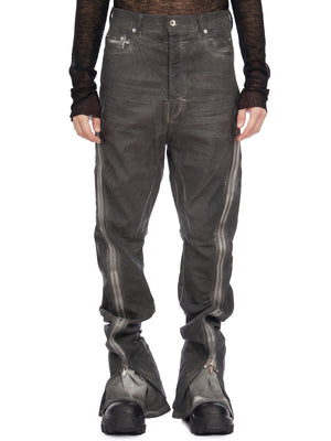 RICK OWENS Men's Gray Cotton Denim Pants for SS24 Season