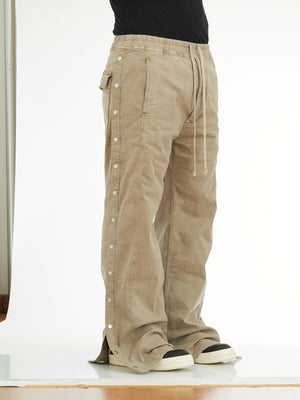 DRKSHDW Men's Grey Wide Leg Trousers - Elastic Waist, Side Buttons (SS24)