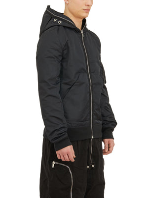 DRKSHDW Men's Black Padded Bomber Jacket with Eye Holes and Ribbed Hem