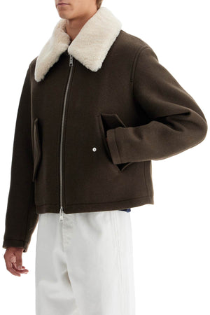 AMI PARIS Luxury Shearling-Collar Boxy Wool Jacket