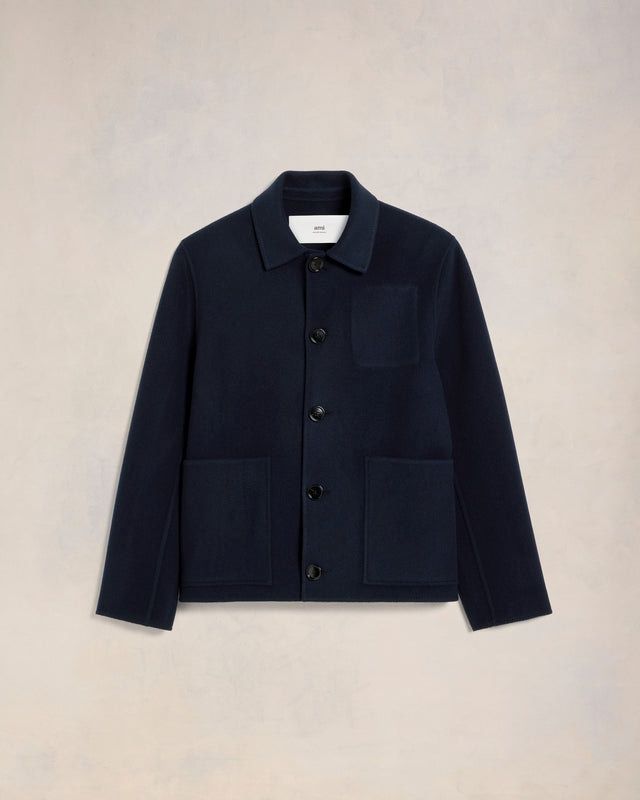 AMI PARIS Navy Triple Pocket Wool-Cashmere Blend Jacket