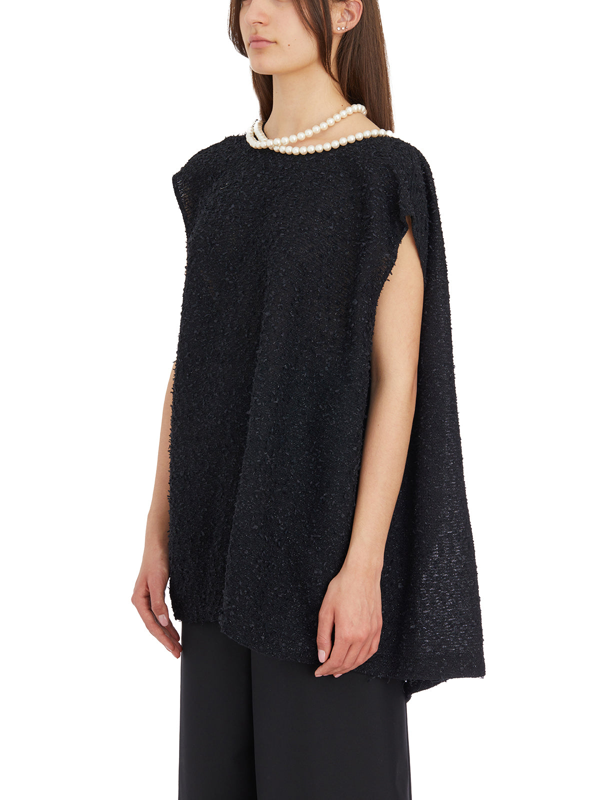 JUNYA WATANABE Stylish Black Top with Removable Pearl Necklace for Women