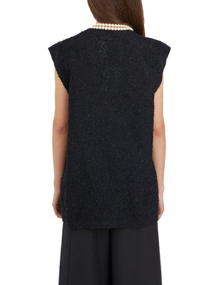 JUNYA WATANABE Stylish Black Top with Removable Pearl Necklace for Women