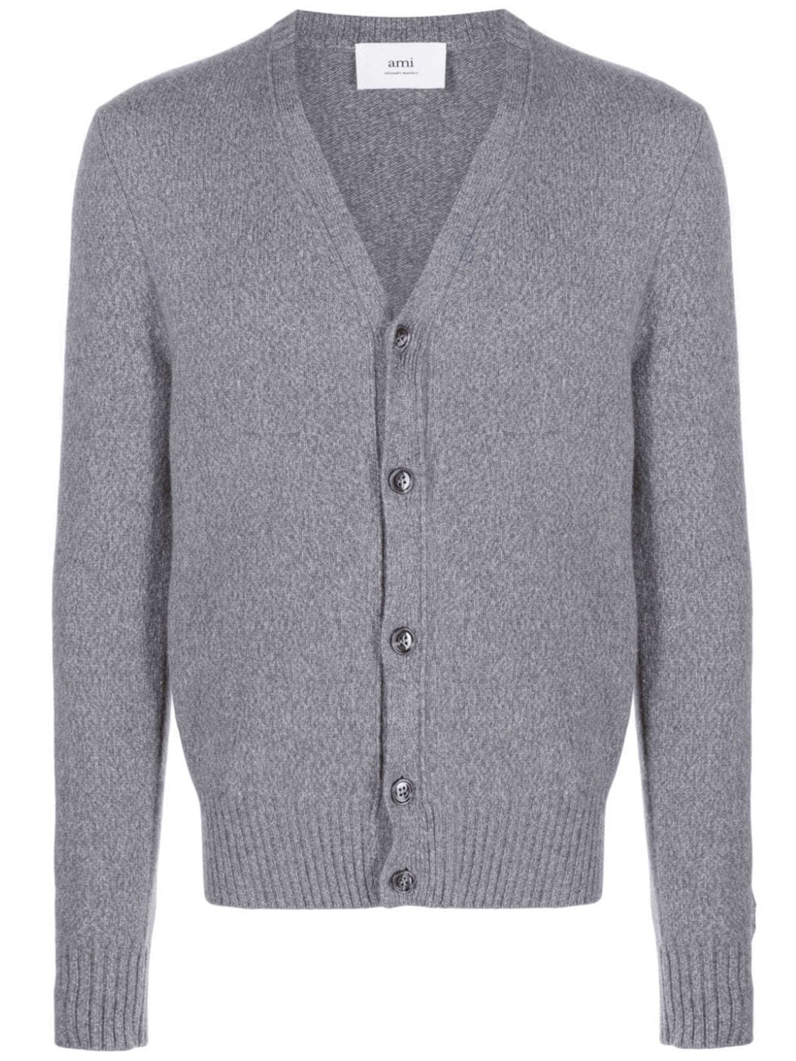 AMI PARIS Men's Grey Cashmere Crew Neck Cardigan for FW23