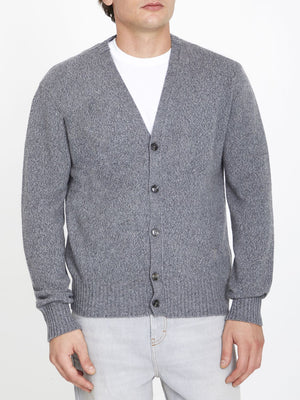 AMI PARIS Men's Grey Cashmere Crew Neck Cardigan for FW23