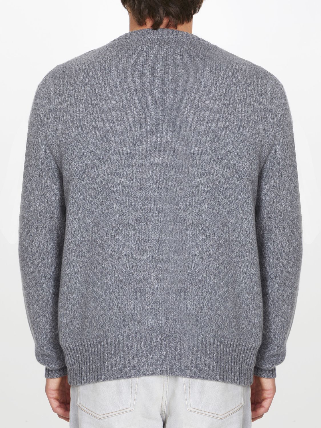 AMI PARIS Men's Grey Cashmere Crew Neck Cardigan for FW23