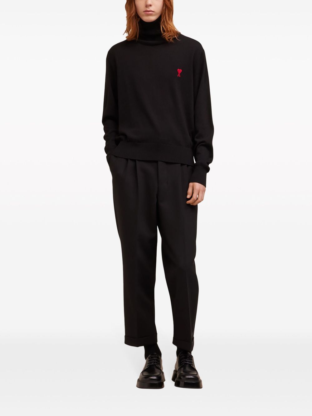 AMI PARIS Midnight Blue Heart Emblem Turtleneck