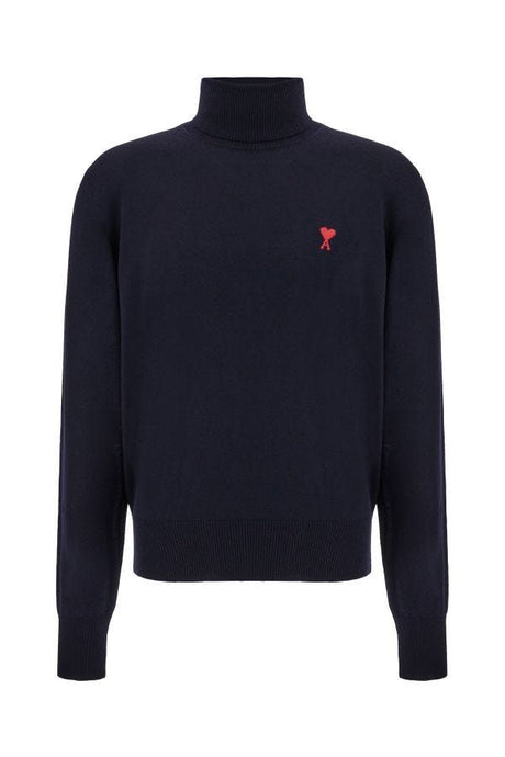 AMI PARIS Midnight Blue Heart Emblem Turtleneck