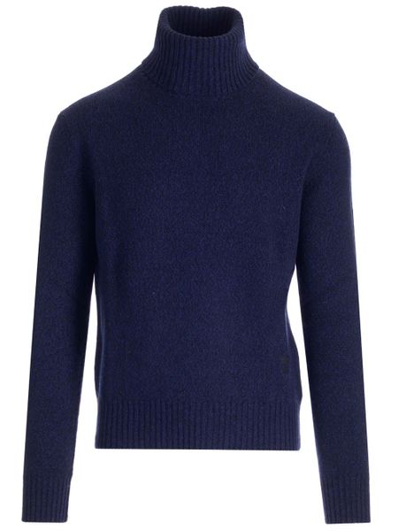 AMI PARIS Men's Blue Cotton Roll Neck Jumper for FW23