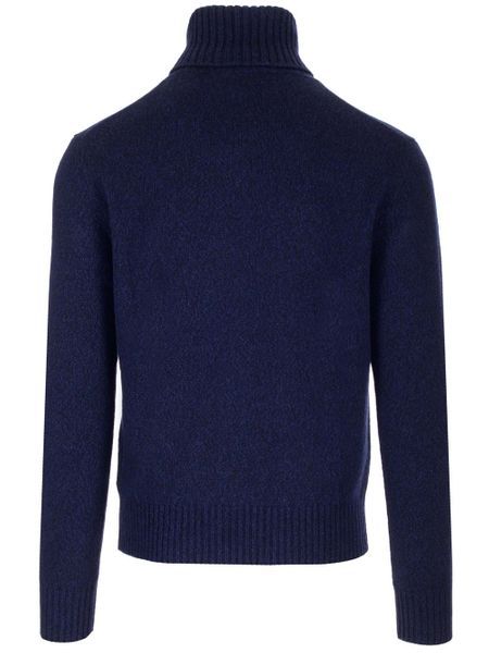 AMI PARIS Men's Blue Cotton Roll Neck Jumper for FW23