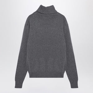 AMI PARIS Elegant Light Grey Cashmere Turtleneck Sweater