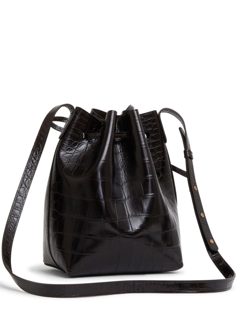 MANSUR GAVRIEL Women's Mini Bucket Crossbody Bag in Chocolate Brown, Stamped Leather