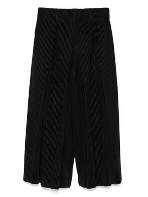 HOMME PLISSE Men's Cropped Wide Leg Tucked Trousers