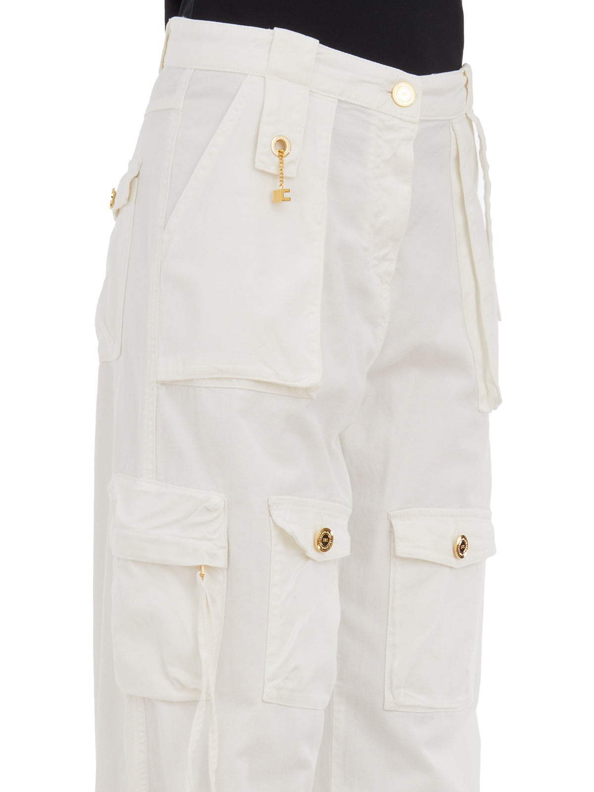 ELISABETTA FRANCHI White Cargo Pants with Golden Details for Women