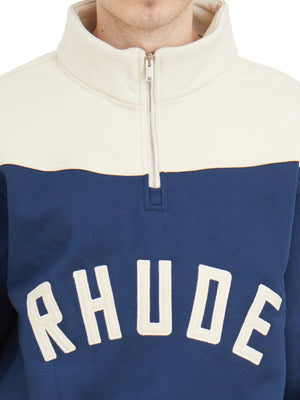 RHUDE Men's White Half Zip Sweatshirt with Front Logo, Size M