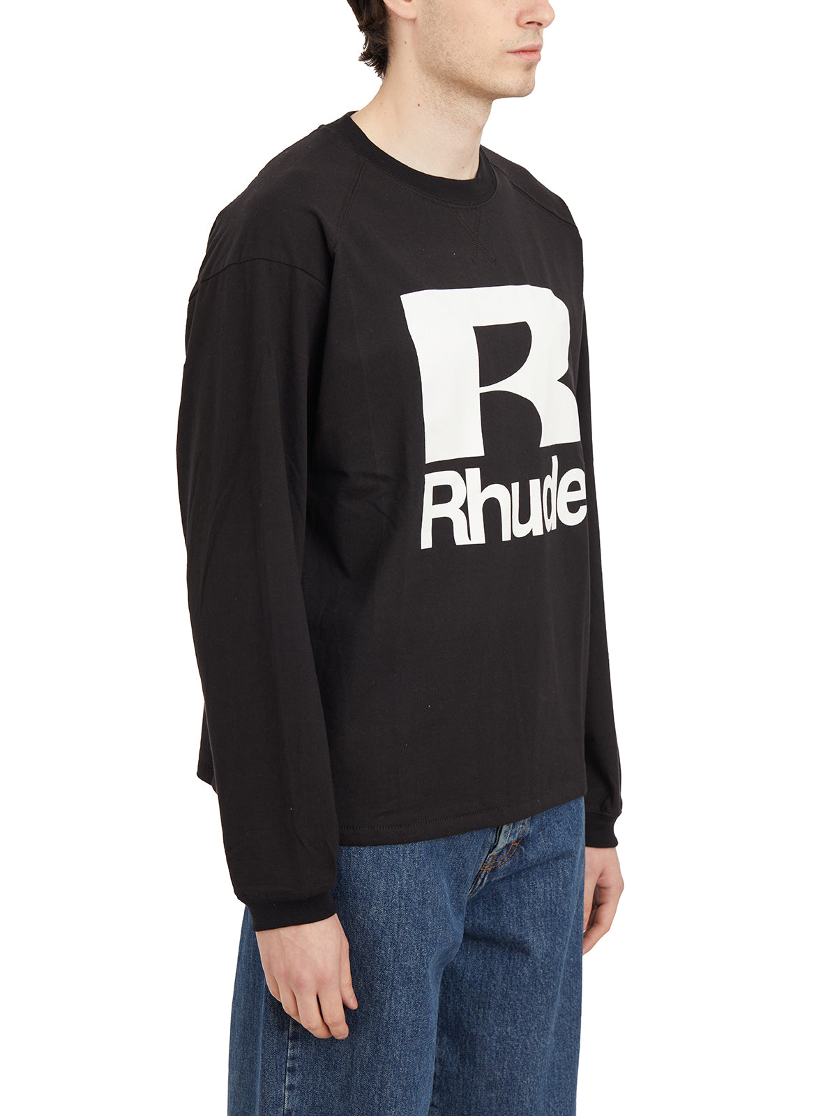 RHUDE Men's Black Logo Long Sleeve T-Shirt for SS24