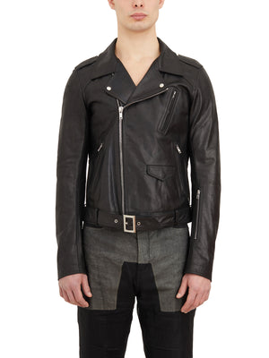 RICK OWENS Fitted Men's Biker Jacket with Classic Revers and Zipper Details