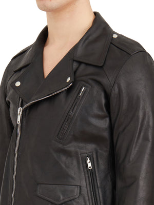 RICK OWENS Fitted Men's Biker Jacket with Classic Revers and Zipper Details