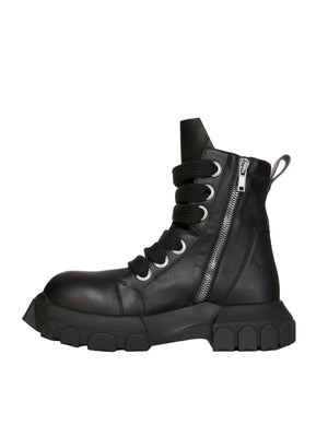 RICK OWENS Classic Black Lace-Up Tractor Boots for Men - CARRYOVER 2024