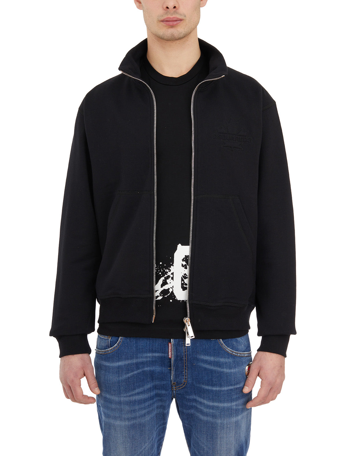 DSQUARED2 Black Zip Front Sweatshirt for Men - SS24