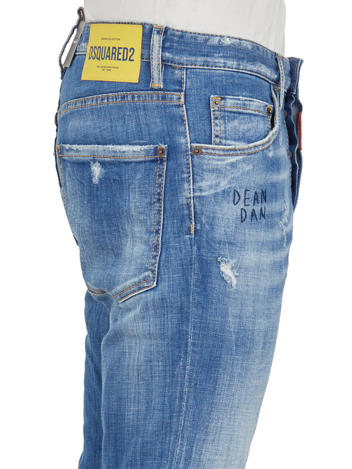 Quần jean xanh denim co giãn 5 túi kiểu bụi bặm với dây lưng