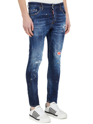 DSQUARED2 Blue Denim Stretch Jeans for Men with 5 Pockets and Waist Loops