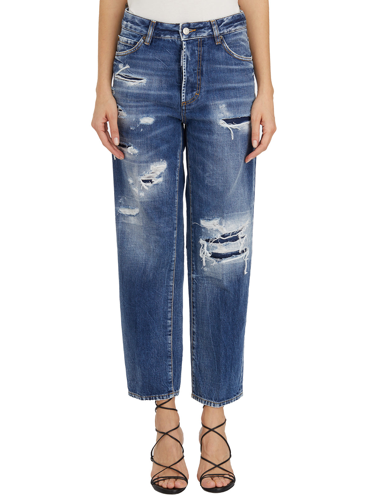 DSQUARED2 Cropped 5-Pocket Denim Jeans with Waist Loops for Women SS24