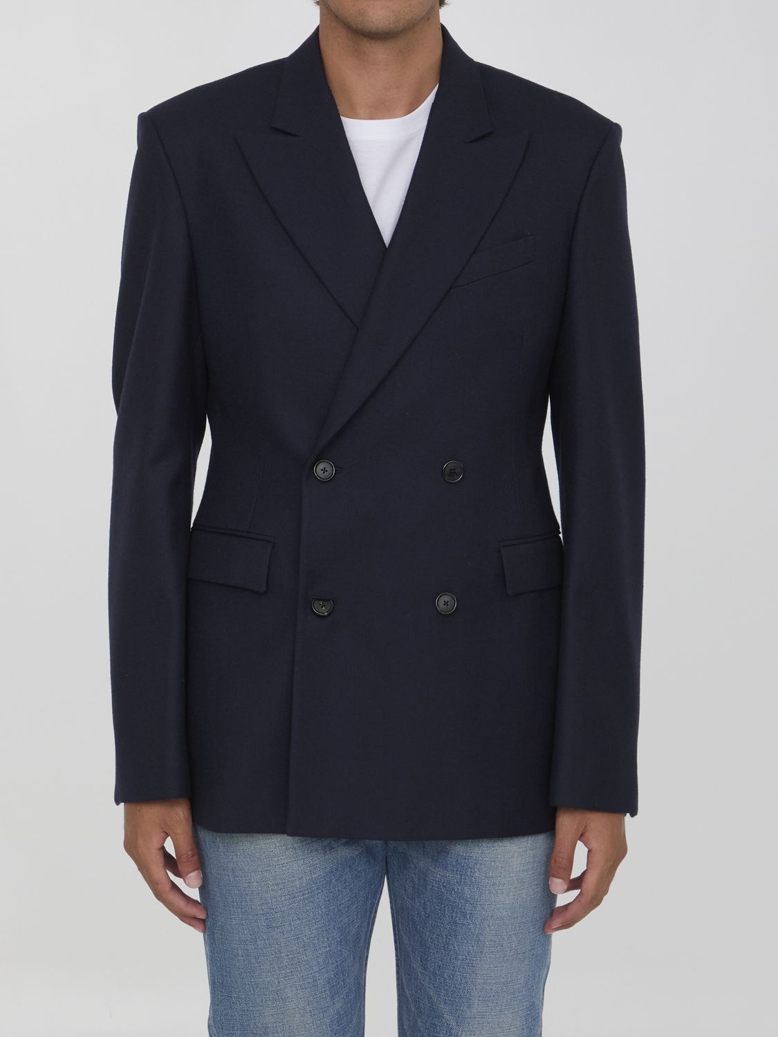 LOEWE Men's Wool Double-Breasted Jacket - Regular Fit