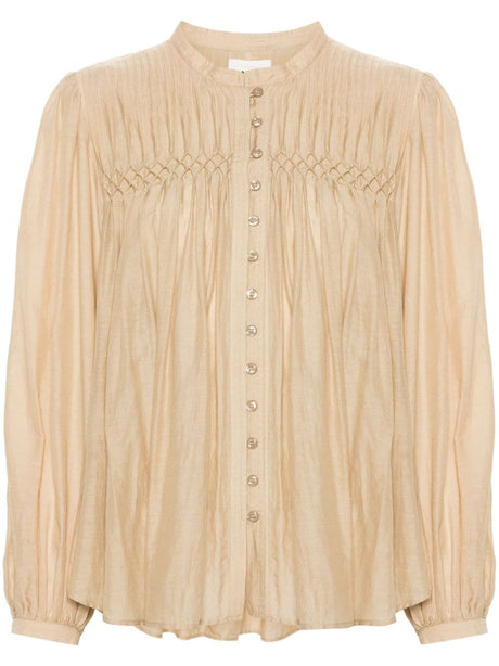 ISABEL MARANT ETOILE Pleated Light Khaki Top for Women - Fall 2024