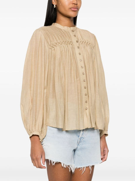 ISABEL MARANT ETOILE Pleated Light Khaki Top for Women - Fall 2024